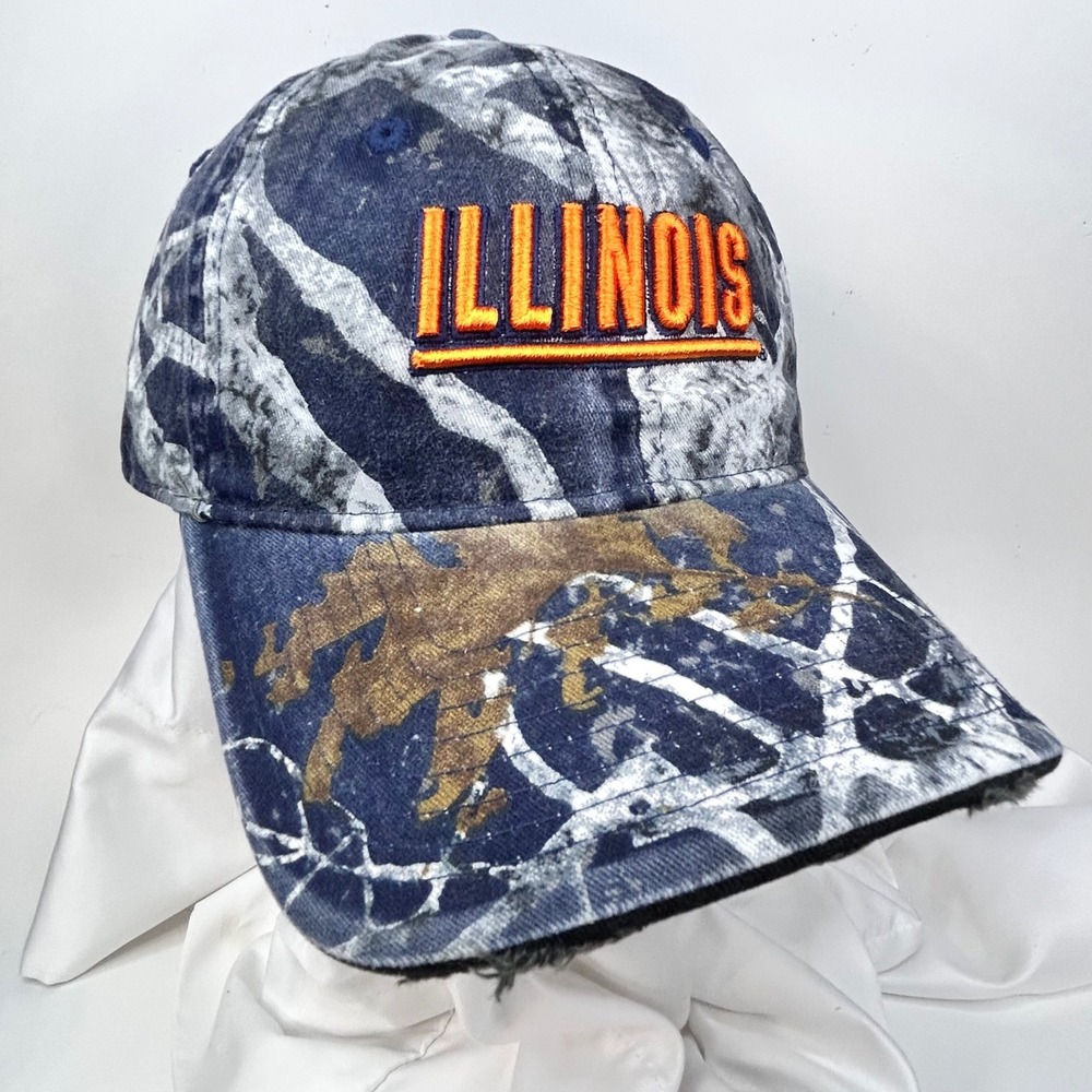 ILLINOIS FIGHTING ILLINI Camo NCAA Baseball Hat NWOT Black Orange Adjustable